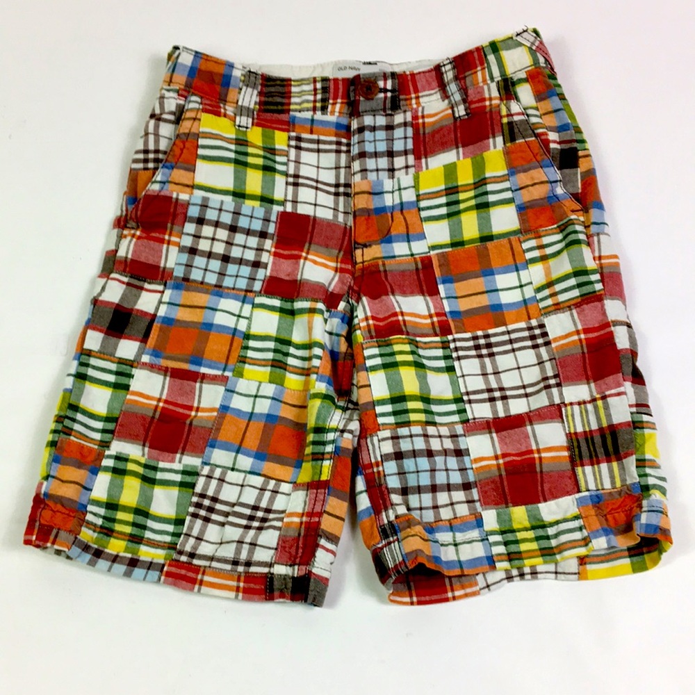 Old Navy Shorts Patch Work look‎ Multi colors Med rise Size 8 Adjust inside.